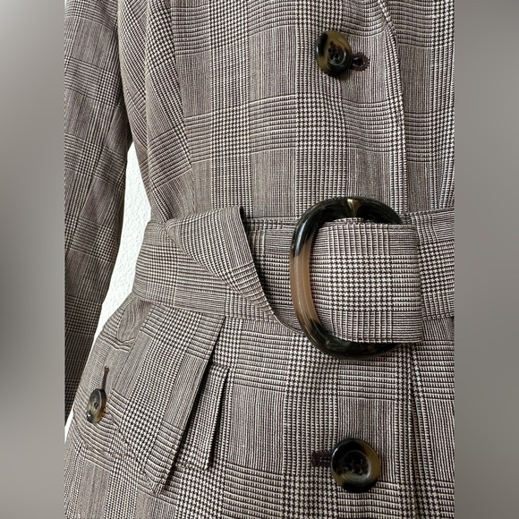 VTG Classiques Entier Grey Plaid Belted Wool Linen Blend Lined Blazer Jacket 12 - Picture 4 of 12